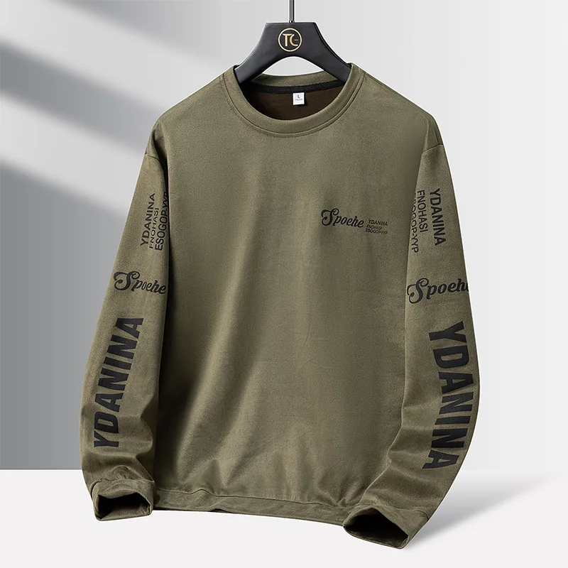 Autumn Suede Sweatshirt Men's Trendy Streetwear Crewneck Long-sleeved Letter Print Warm Pullover Tops Casual Loose Hoodies men