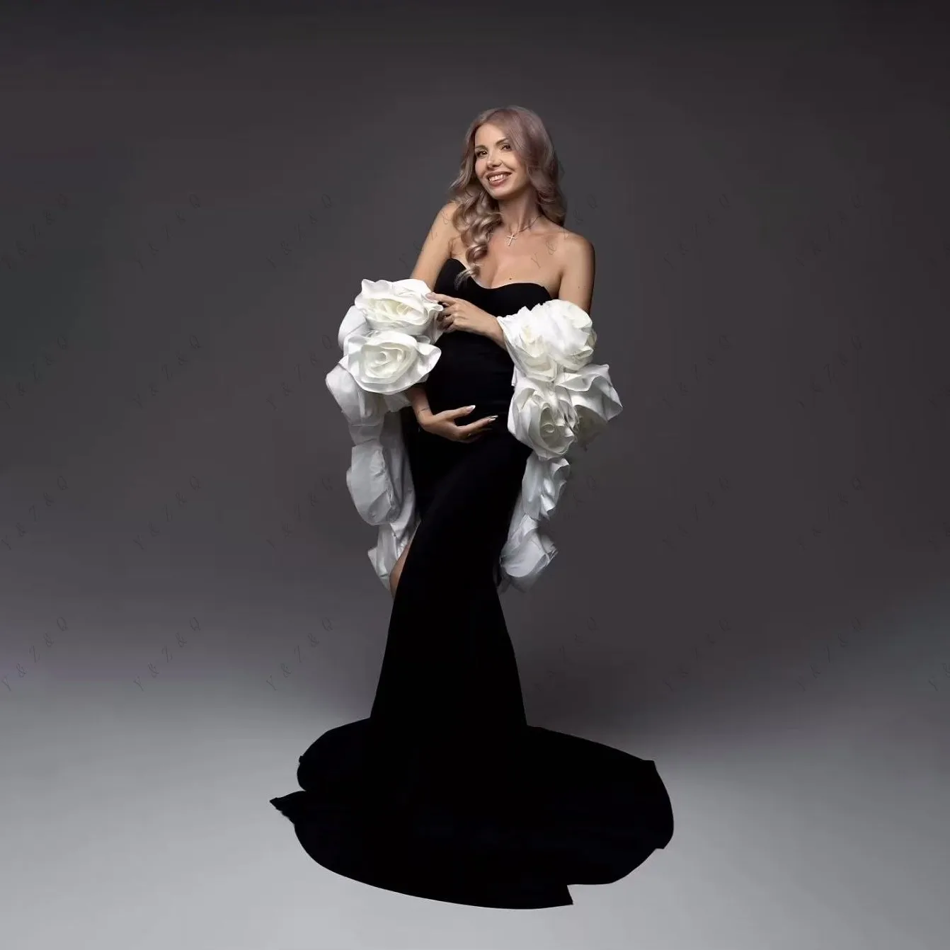 2 peças marfim floral superior em camadas vestido de maternidade preto sereia querida vestido de maternidade photoshoot vestidos de chá de bebê festa