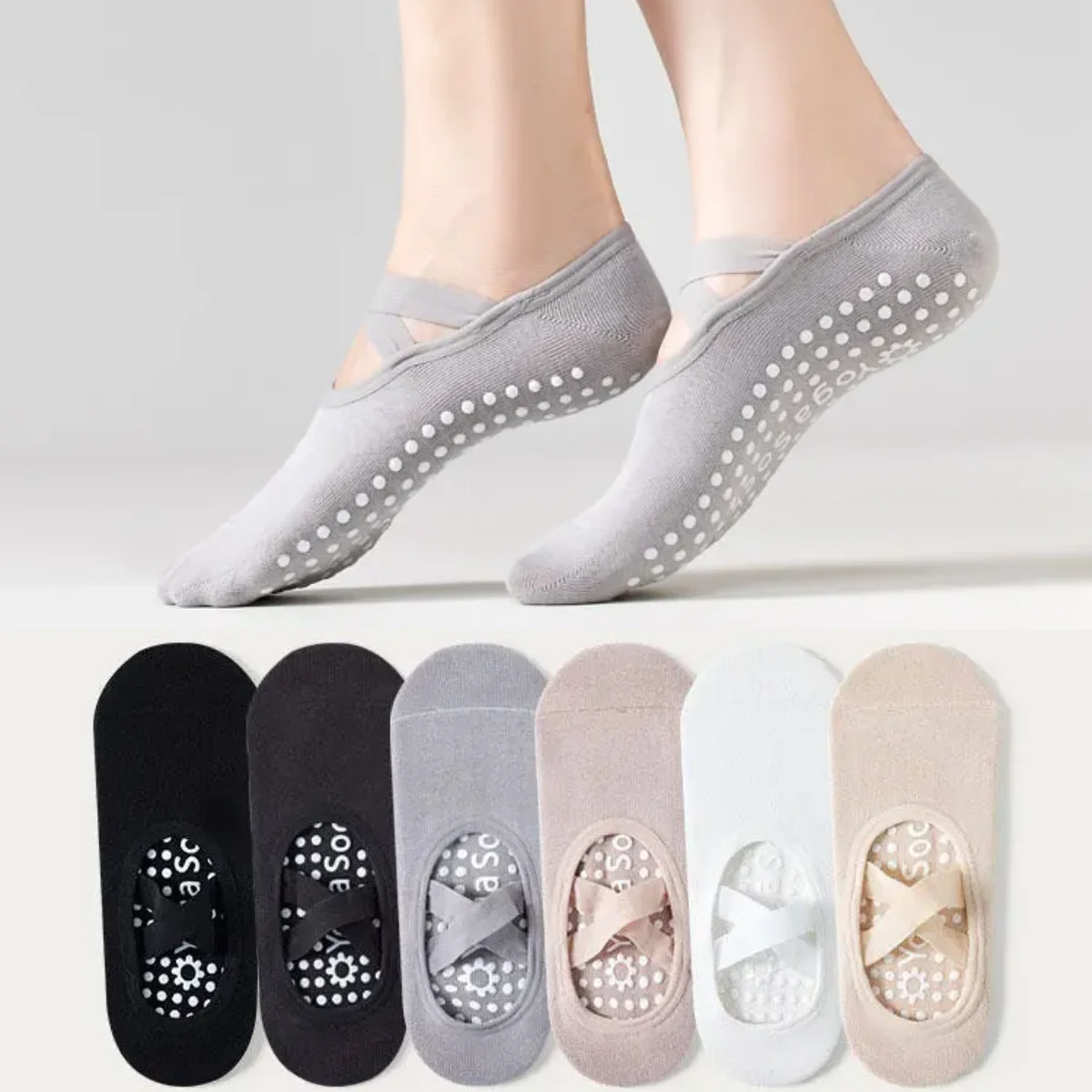 Pilates Socks Women Backless Breathable Bandage Cotton Yoga Socks Silicone Non-slip Professional Indoor Floor Dance Sports Socks