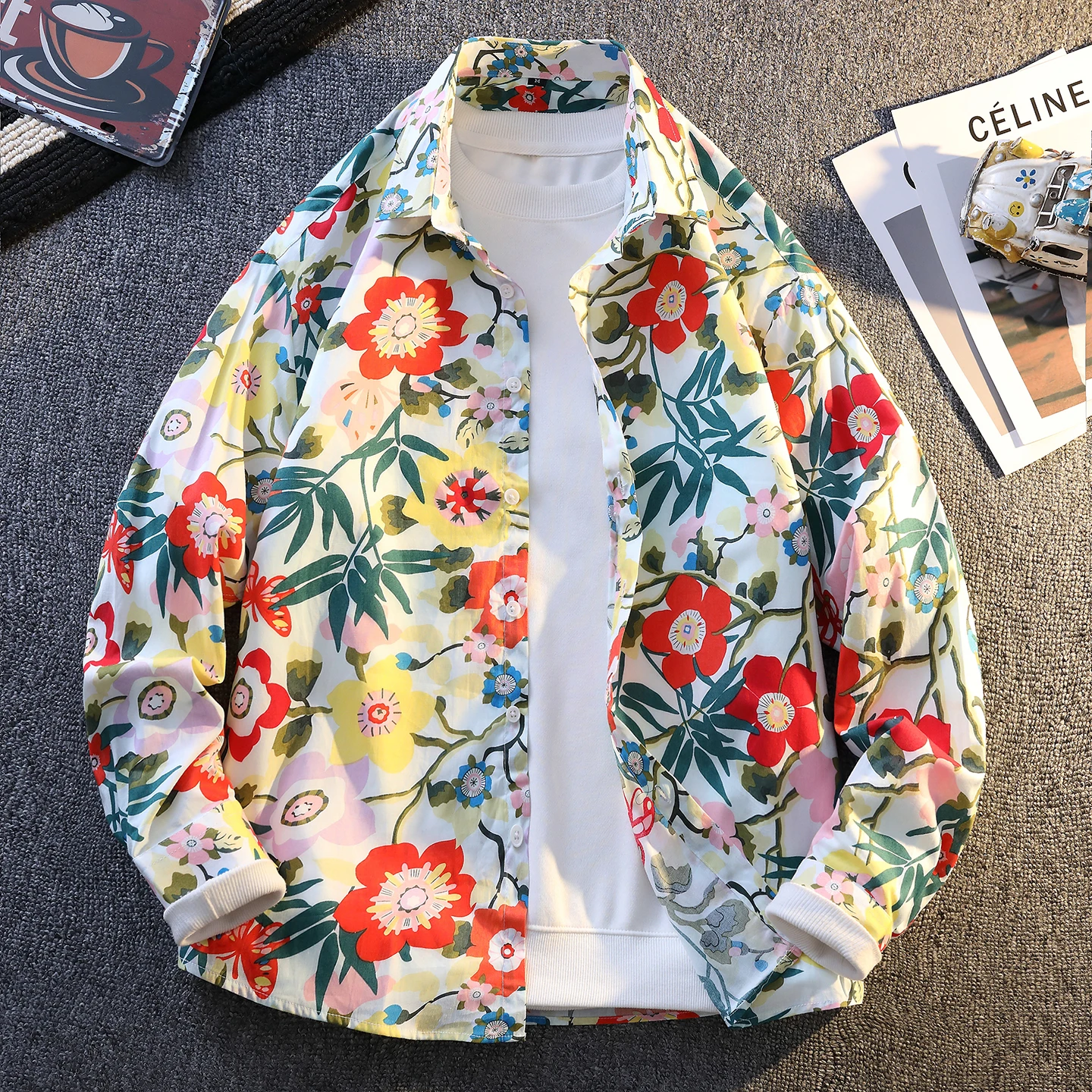 Spring Autumn New Men High-Quality Large Size Comfortable Loose Floral Shirts Men's Trend Versatile Casual Printed Shirt