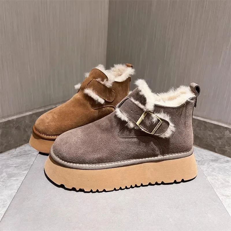 

New Winter Women Short Plush Warm Snow Boots Flats Casual Shoes Suede Fur Chelsea Ankle Boots Platform Ladies Shoes Botas Mujer