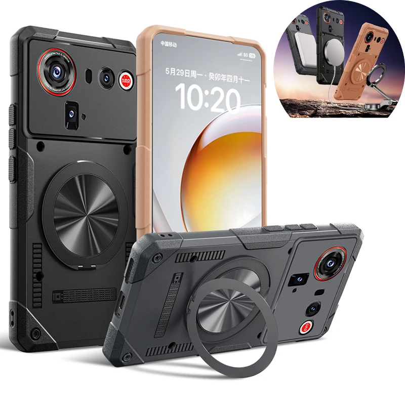 Magnetyczne etui na telefon z podstawką do Nubia Z70 Z60 Z80 Ultra, miedziane odprowadzanie ciepła, uchwyt samochodowy, odporna na wstrząsy osłona ochronna.