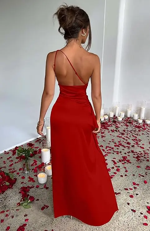 Ryanth-vestido de dama de honra feminino com um ombro, vestido de baile com fenda, costas abertas, vestido de festa formal, 2021