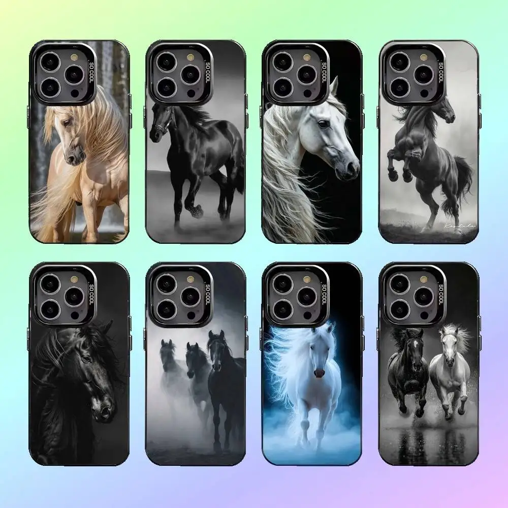 

Animal Horse Phone Case For iPhone17,16,15,14,13,12,11 Plus,Pro Max Colored silver phone case