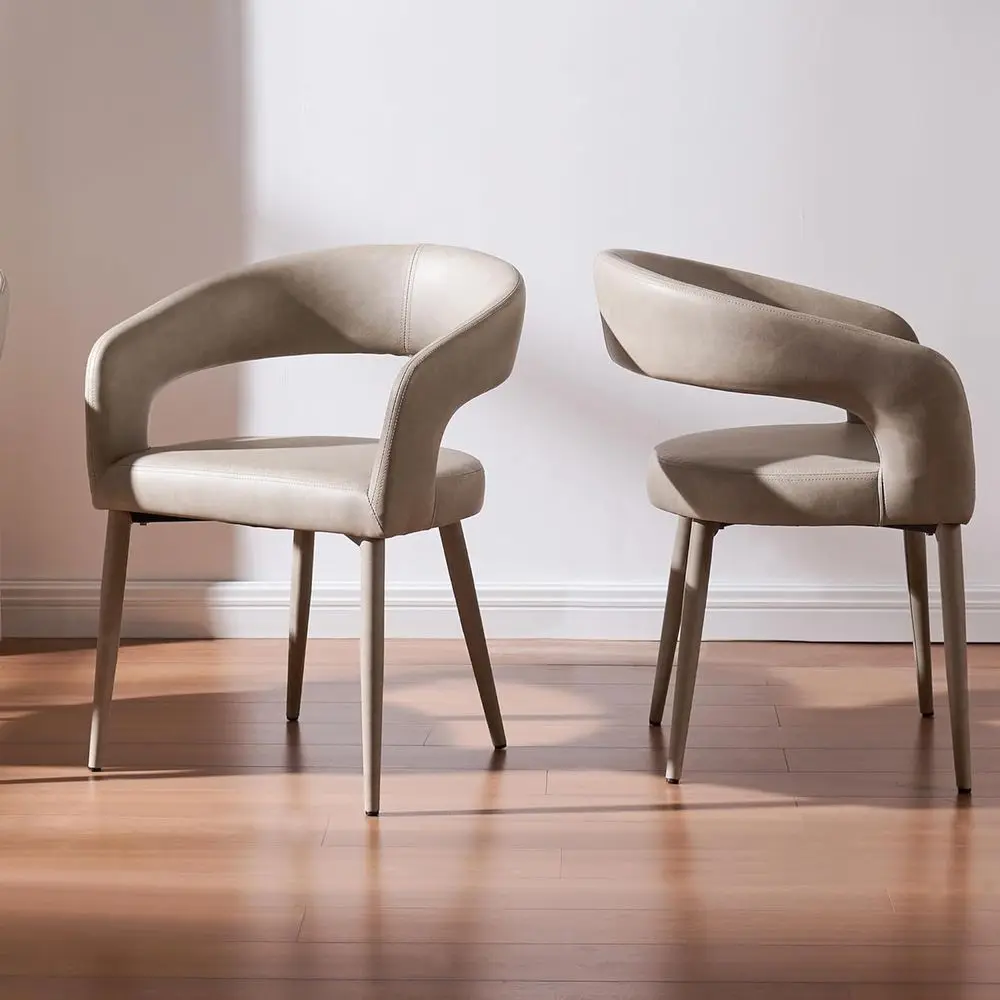 

Комплект из 2 обеденных стульев-бочонков с кожаной обивкой для кухни, гостиной, ресторана, цвет серо-бежевый