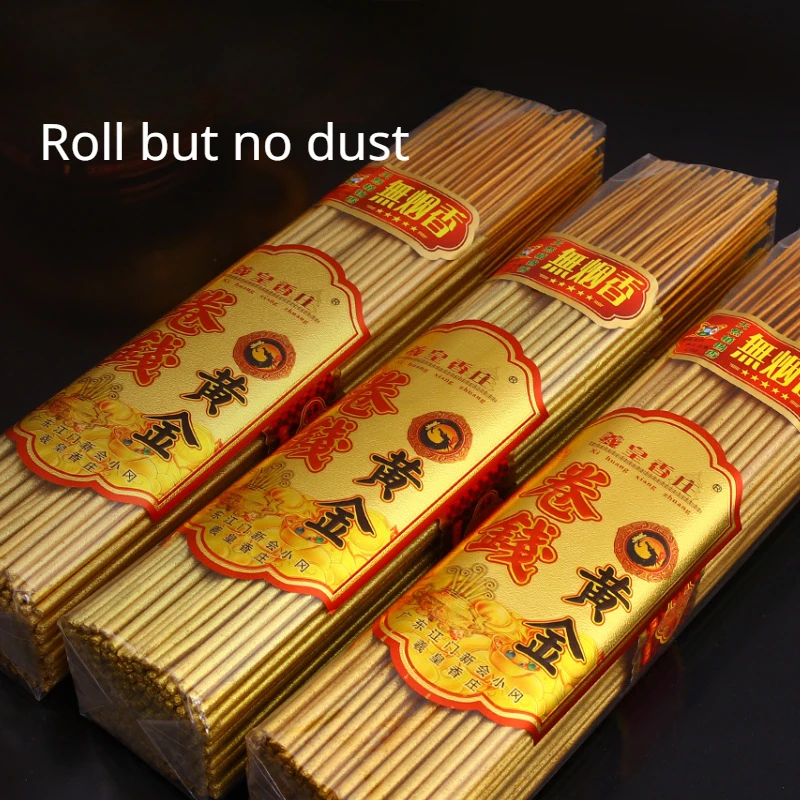 500g Smokeless Thread Incense Gold Roll Money Bamboo Incense Home Worship God of Wealth Incense To Purify The Air Aromatherapy