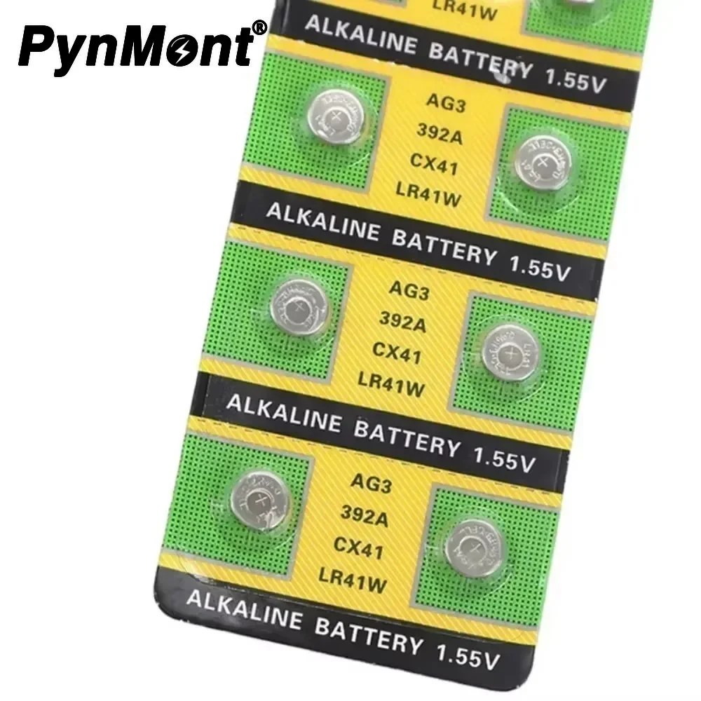 10pcs/lot AG3 LR41 Button Cell Battery 384 192 1.55V Alkaline AG3 Batteries SR41 L736 392 SR736SW for Watches Toys Thermometers