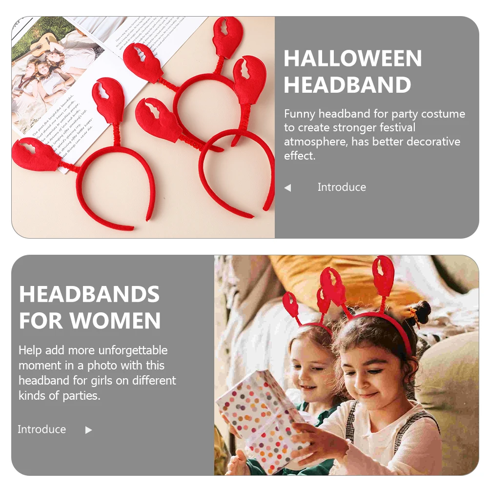 

12pcs Crab Headband Kawaii Funny Hairbands Animal Shaped Cartoon Girls Headbands Women Headdress Halloween Party Decorations