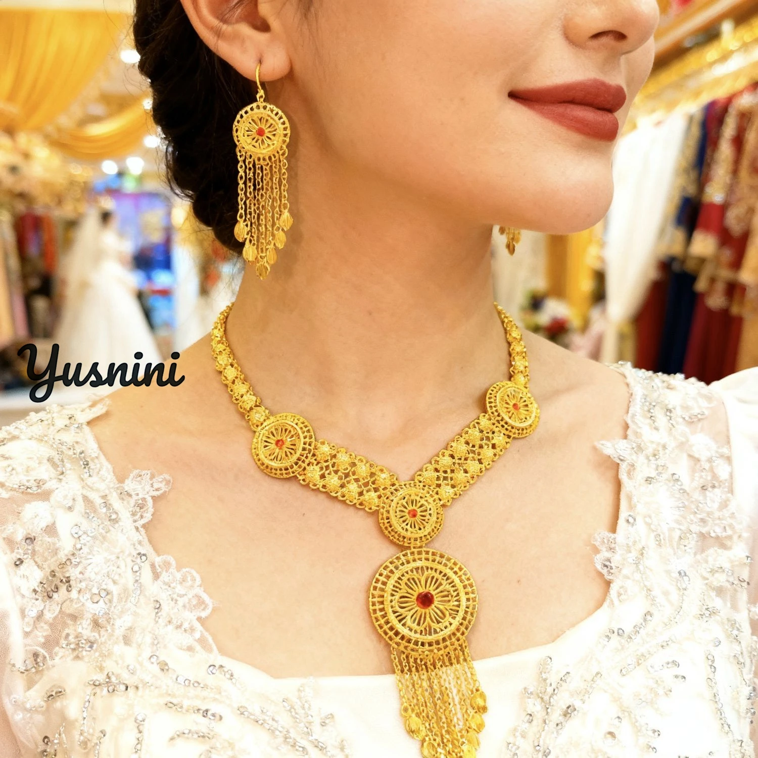 

New Dubai 24K Gold Plated Necklace Earrings Wedding Party Concjuntos De Joyas Women's Holiday Gift YY10931