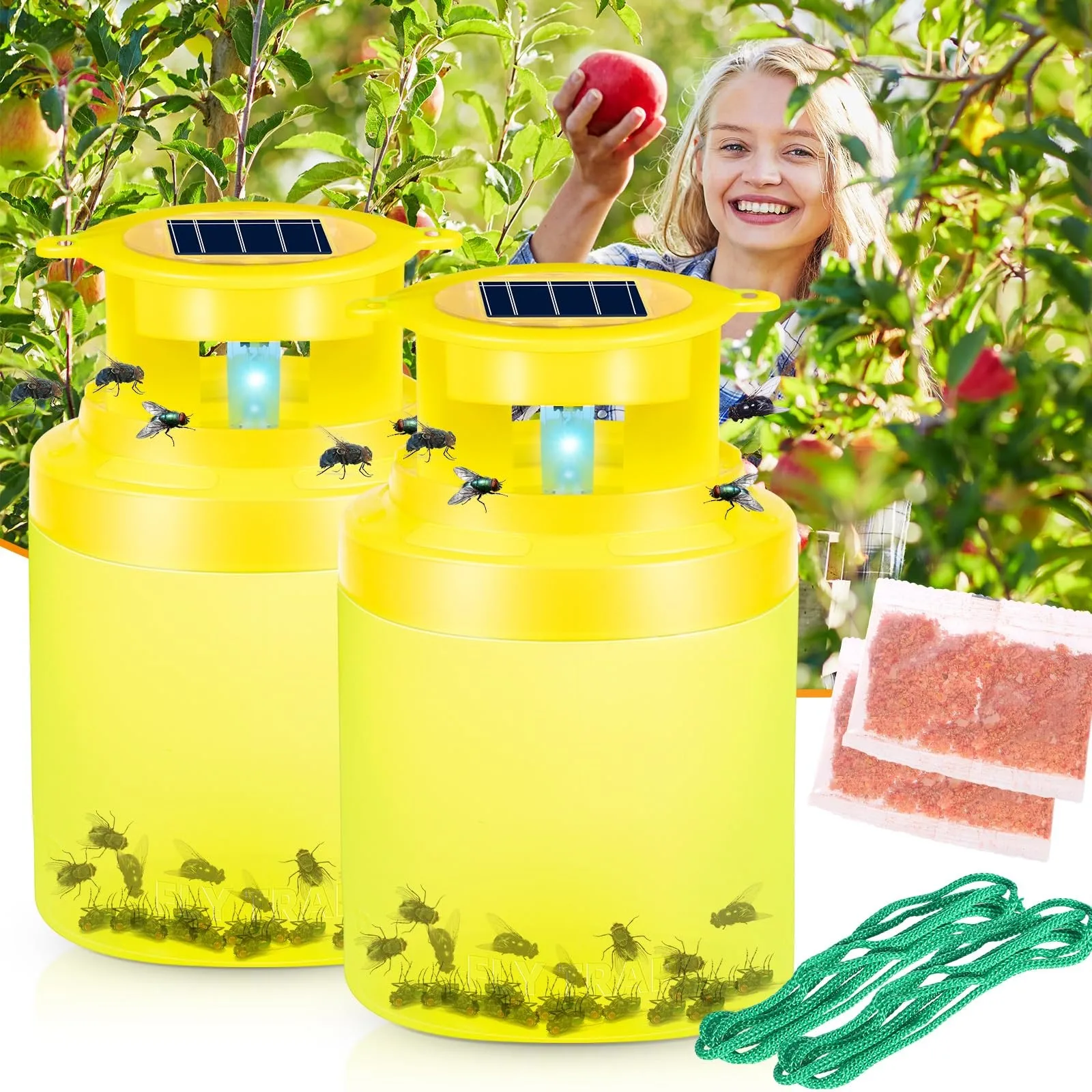 Solar Powered fly Trap Lights Waterproof Outdoor Hanging Trap Safe Non-Toxic Bee Hornet Traps Reusable Garden Supplies