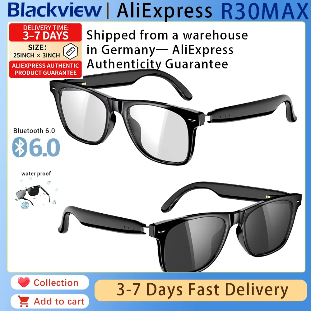 Blackview D1 Bluetooth 6.0 Smart-Brille, KI-Sprachsteuerung, Anti-UV-Sonnenbrille mit Mikrofon & Lautsprecher, Outdoor-Sportbrille, Perfektes Geschenk für Männer und Frauen