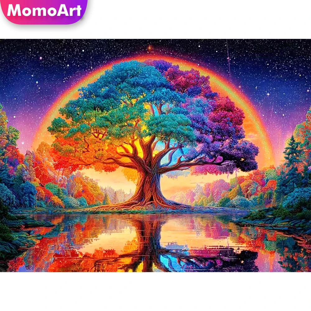 Momoart Diamantmalerei Baum Abstrakte Landschaft Strass-Bild Diamant-Stickerei Fluss DIY Mosaik Handgemachtes Hobby