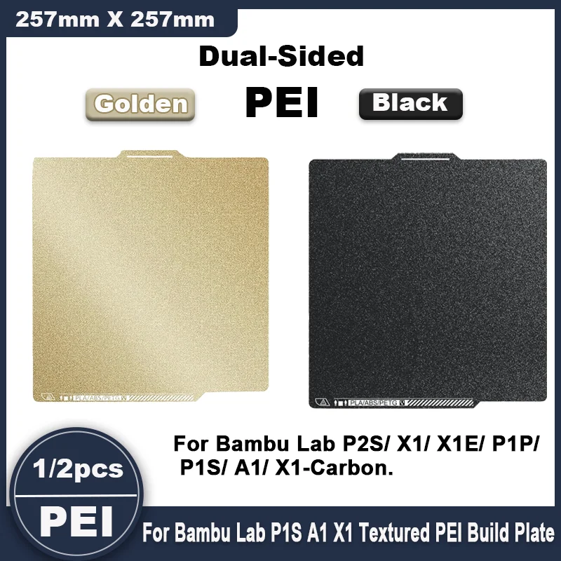 for BambuLab P2S X1 X1C P1P P1S A1 PEI Build Plate, Double Sides Fine Powder Textured Flexible Spring Steel Sheet, 257x257mm