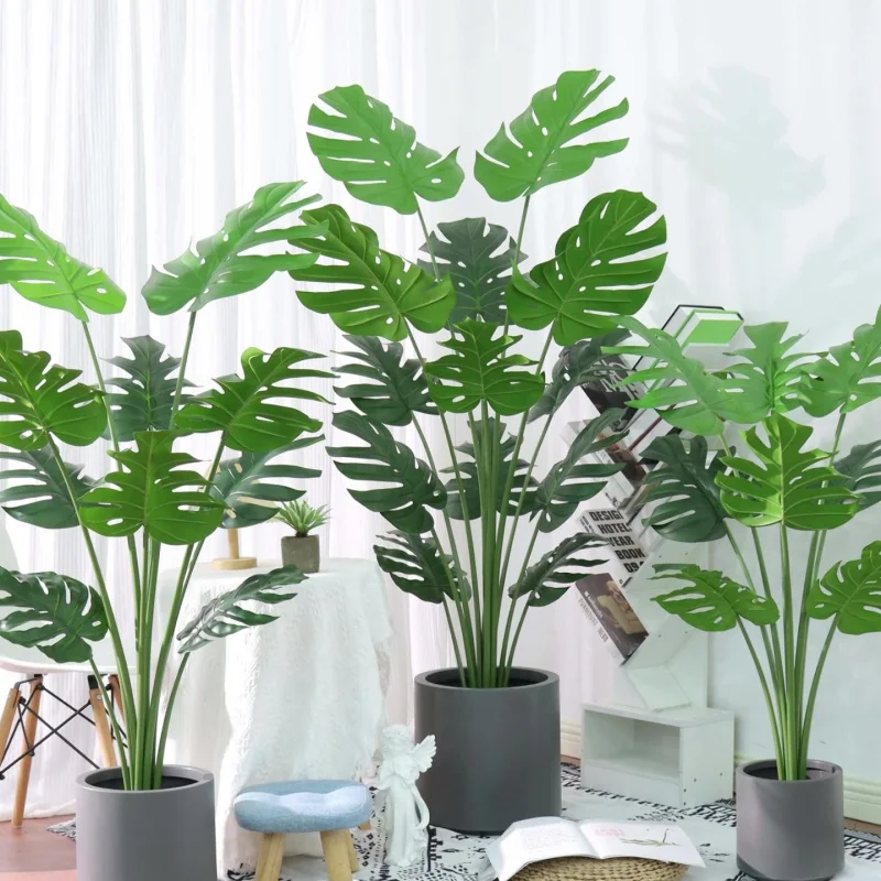 custom.Best Quality Real Plastic Green Artificial Monstera Leaves Plants Artificial Potted tree for Indoor Outdoor Garden