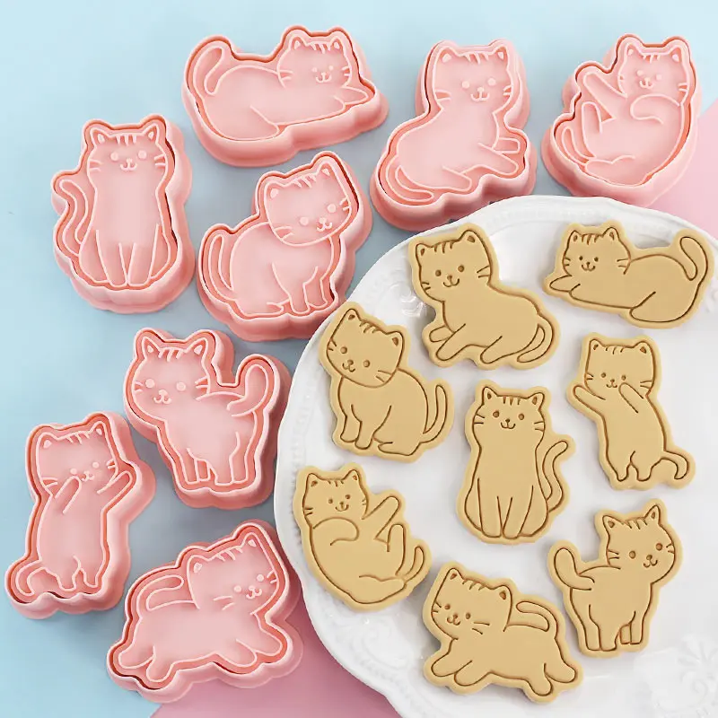 8 Pcs Cartoon Cat Cookie Cutters Cute Kitty Fish Bone Biscuit Mold Biscuit Stamp for Cats Birthday Party Decor