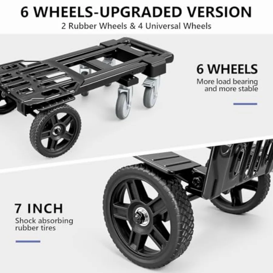 شاحنة يدوية قابلة للتحويل 4 في 1 مع صندوق قابل للطي للتخزين الثقيل والنقل بسعة 600 رطل مع مقبض قابل للتعديل #4