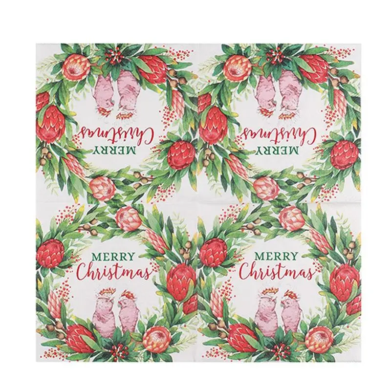 Christmas Paper Napkins 20x Merry Christmas Decorative Holiday Party Napkins Red Green Wreath Christmas Guest Napkins For Party