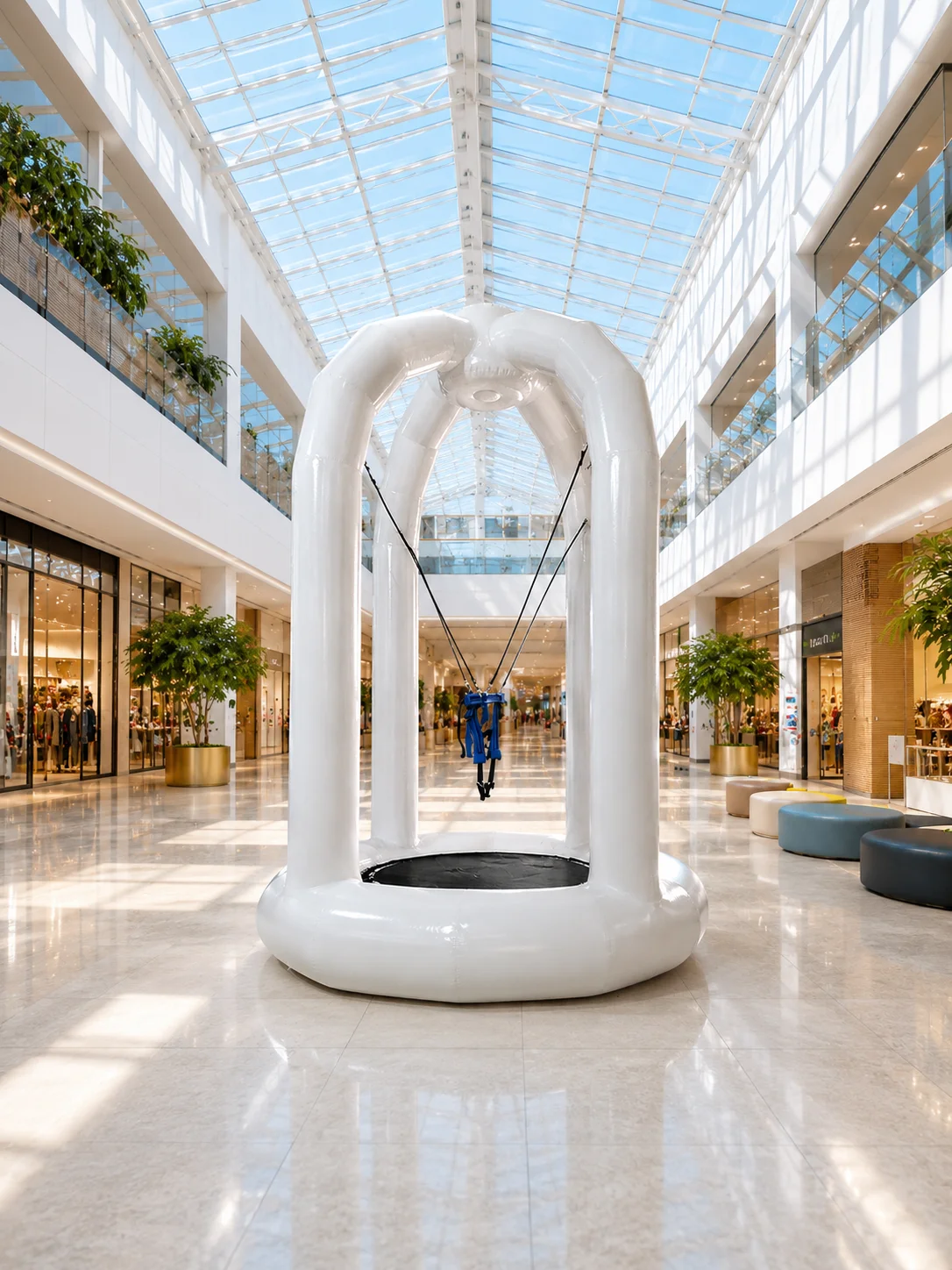 Large PVC inflatable trampolines are ideal for outdoor playgrounds, shopping malls, and celebrations.