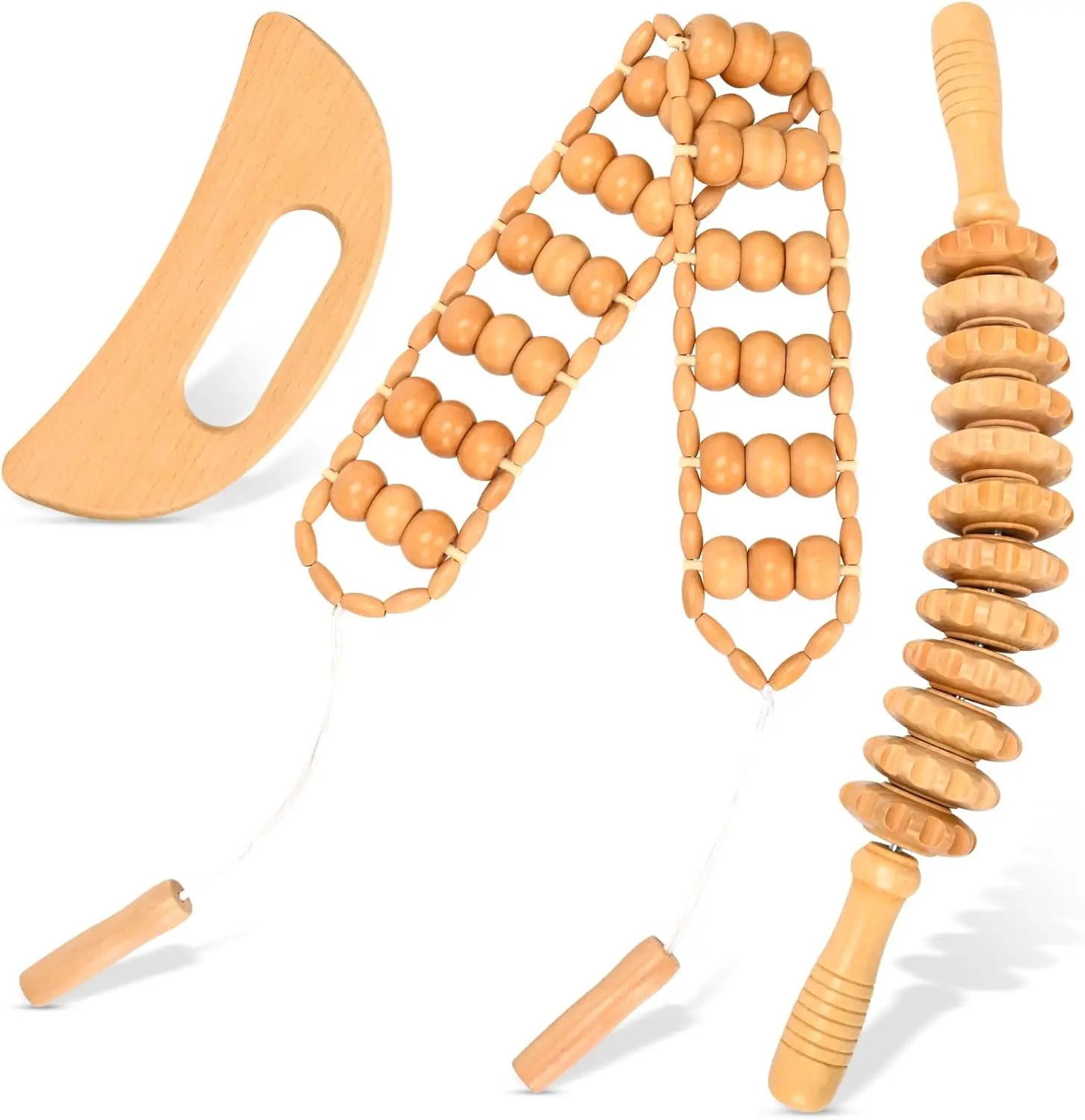 3-in-1 Wood Therapy Massage Tools Lymphatic Drainage Massager Maderoterapia Kit Wooden Gua Sha Massager Body Sculpting Tools