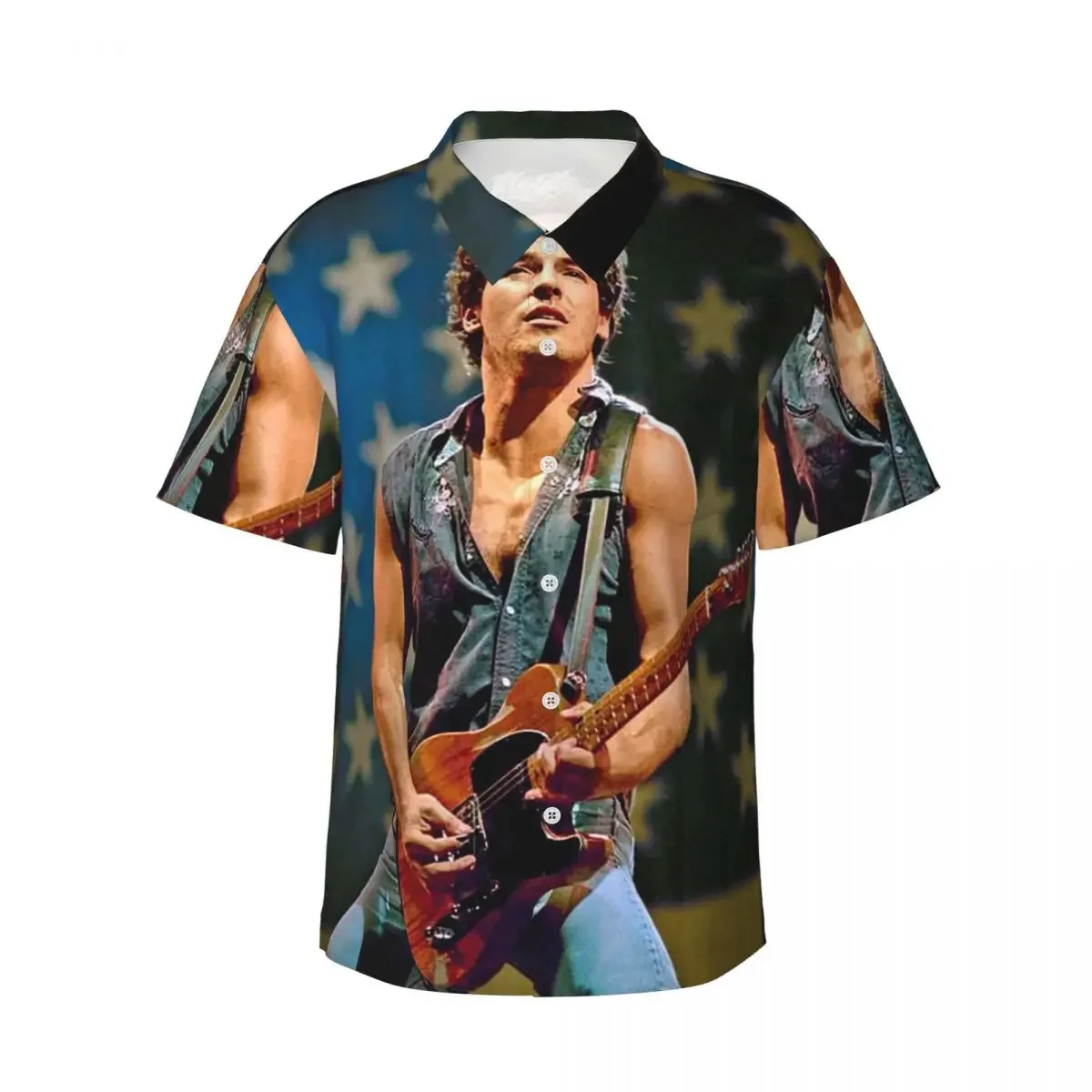 

Bruce Springsteen Men's Shirts Hawaiian Short Sleeve Shirt Casual Lapel Tops for Summer Beach