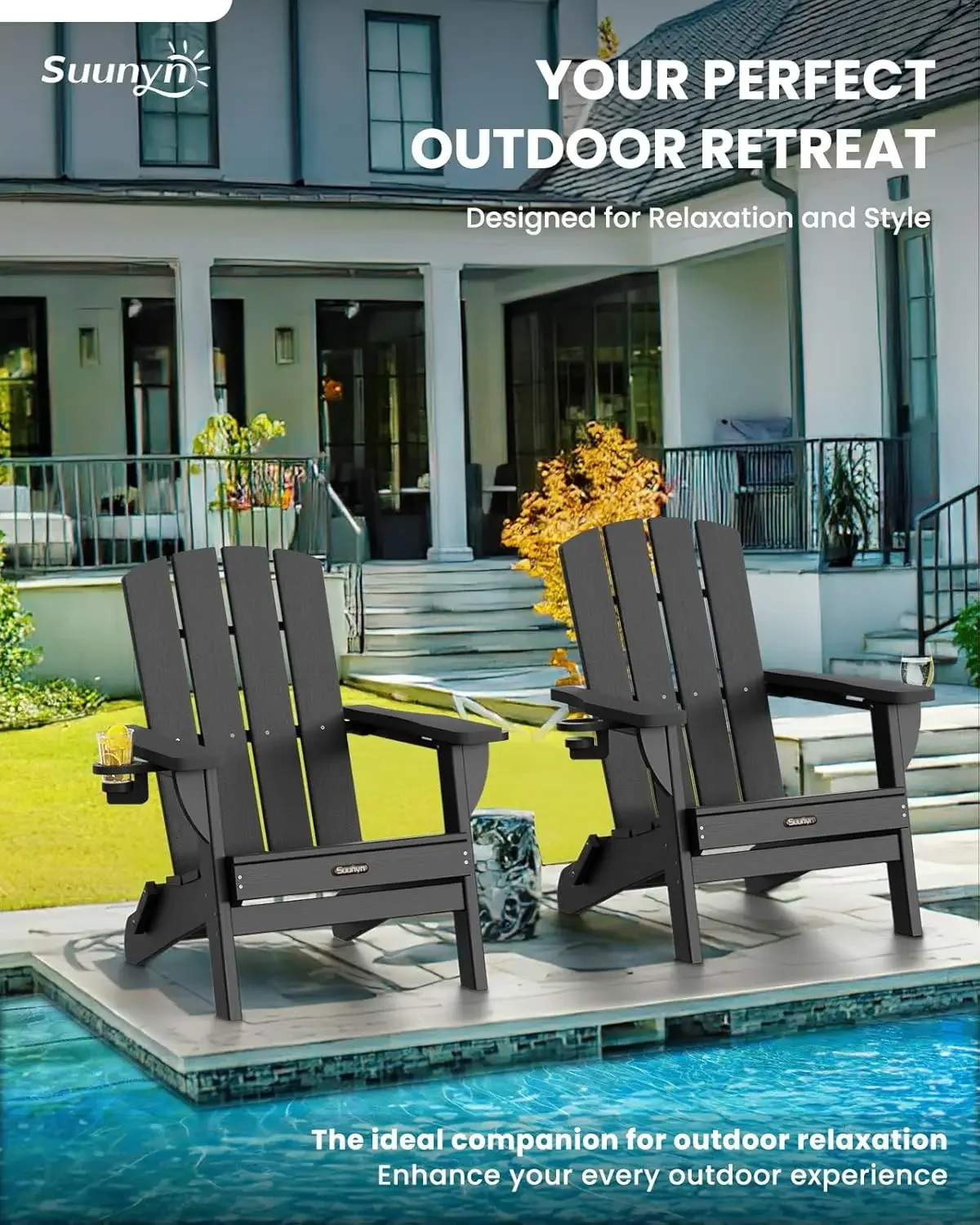 [شحن مجاني، صفقة ساخنة! ] كراسي آديرونداك القابلة للطي 4 عبوات، كراسي حفرة النار HDPE لجميع الأحوال الجوية، كراسي آديرونداك البلاستيكية مع كوبين