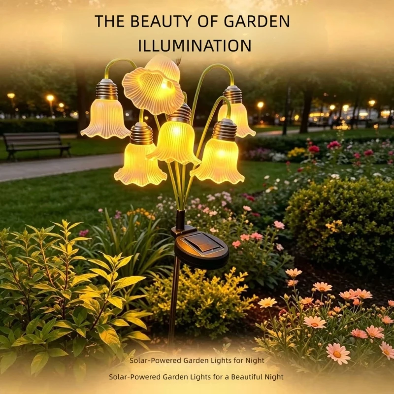 Outdoor Solar Garden Stake Light with Flower Shades for Walkway Lawn Yard and Flower Area Accent Use M4YD