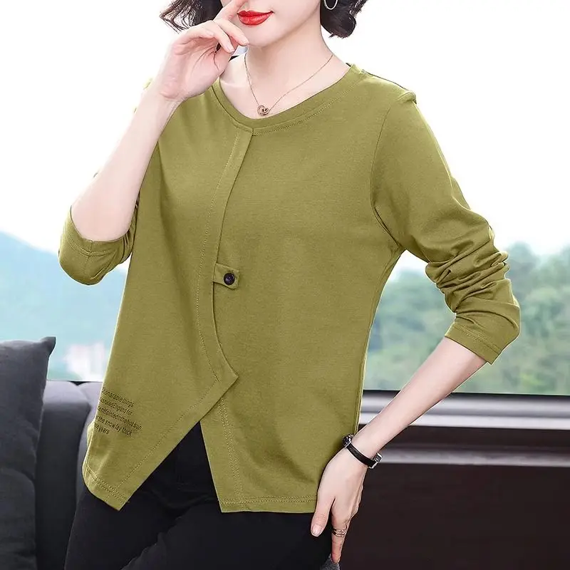 

Women's Asymmetric Long Sleeve T-Shirt Irregular Design Mid-Age Mother Plus Size Base Layer Spring Autumn Tops