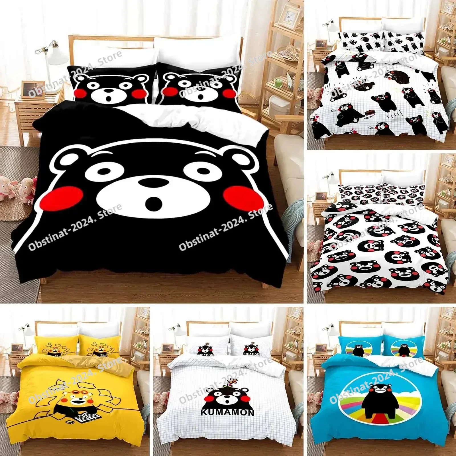 

Comics Kumamon Duvet Cover with Pillowcases Cover Bedding Set Single Double Twin Full Queen King Size Bed Set for Bedroom Decor