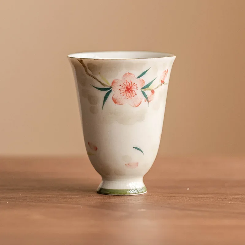 Hand-painted peach blossom master cup tea cup ceramic single high-footed fragrant cup teacup kung fu tea set to drink tea