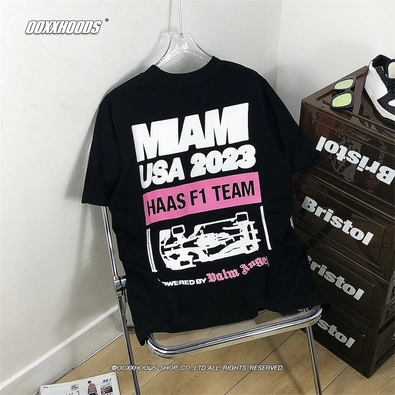 

Angel Letter Racing Line Win Loose Broad Tide Personality Street Palm Oversize T-shirt for Men and Women