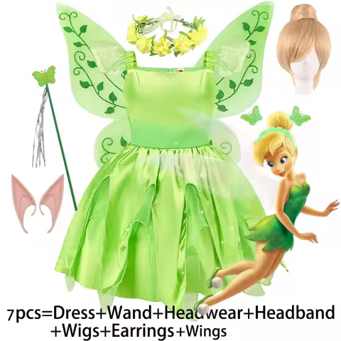 Girls Cosplay Disney Flower Fairy Kids Dress Up Princess With Wings Costume Elves Birthday Party Tinkerbell Tinker Bell Apparel