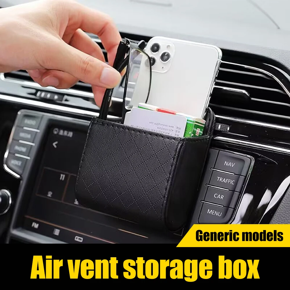 Car Leather Storage Basket Retro Auto Interior Air Vent Storage Bag Cellphone Holder Pounch Box with Hook In Stock