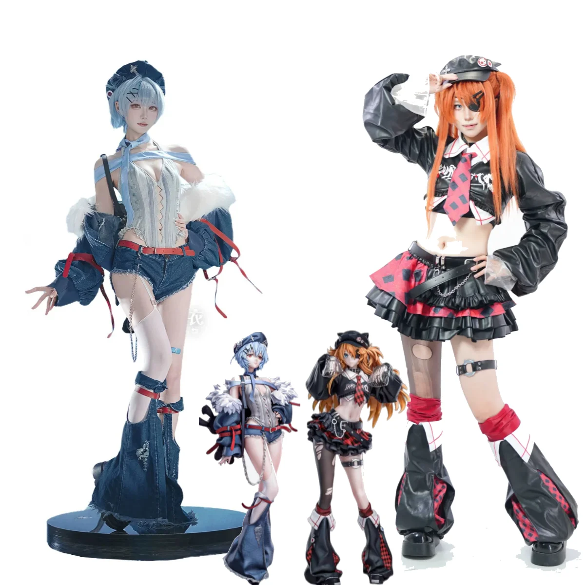 Asuka Langley Rei Ayanami Cosplay Kostüm Maßstabsgetreue Figur Rockband-Version Anime Cosplay Figur Outfit Perücke Comic Con Gothic Kleid