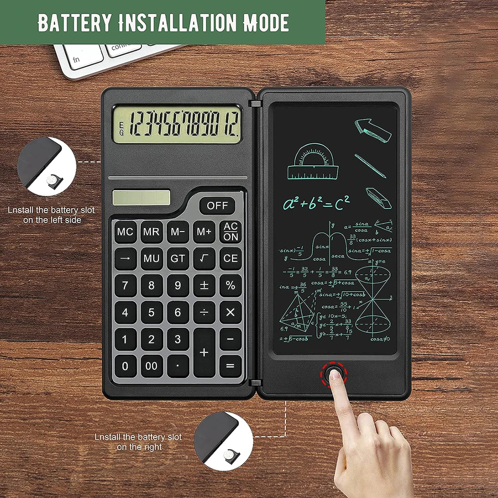 Zonne-energie rekenmachine Kladblok Groot scherm Schrijftablet Draagbare opvouwbare wetenschappelijke rekenmachine Mute School Office Business