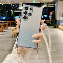 Pearl Case For Samsung Galaxy A37 A36 A16 A17 A55 A35 A15 A54 A57 A56 Crossbody Cord Lanyard Strap Clear Plating Glitter Cover