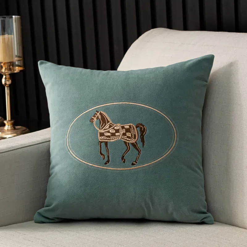 Eleganter amerikanischer handbestickter Kissenbezug mit Pferdedign, perfekt für Sofa, Zuhause, Büro, Wohnzimmer oder Auto, Größe 45 x 45 cm