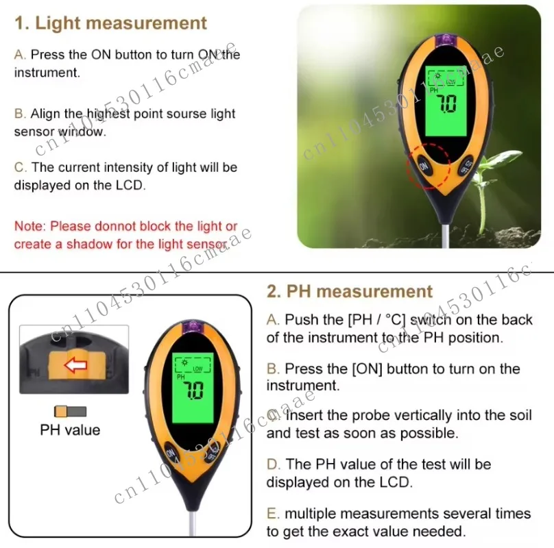 4 in 1 digital soil tester acidity meter pH soil sensor sunlight intensity environmental humidity soil pH test