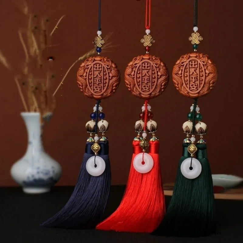 

Car Pendant Double Jade Buddha Beaded Hanging Ornaments Good Luck Safe Driving Rear View Mirror Charms Car Decoration Interior