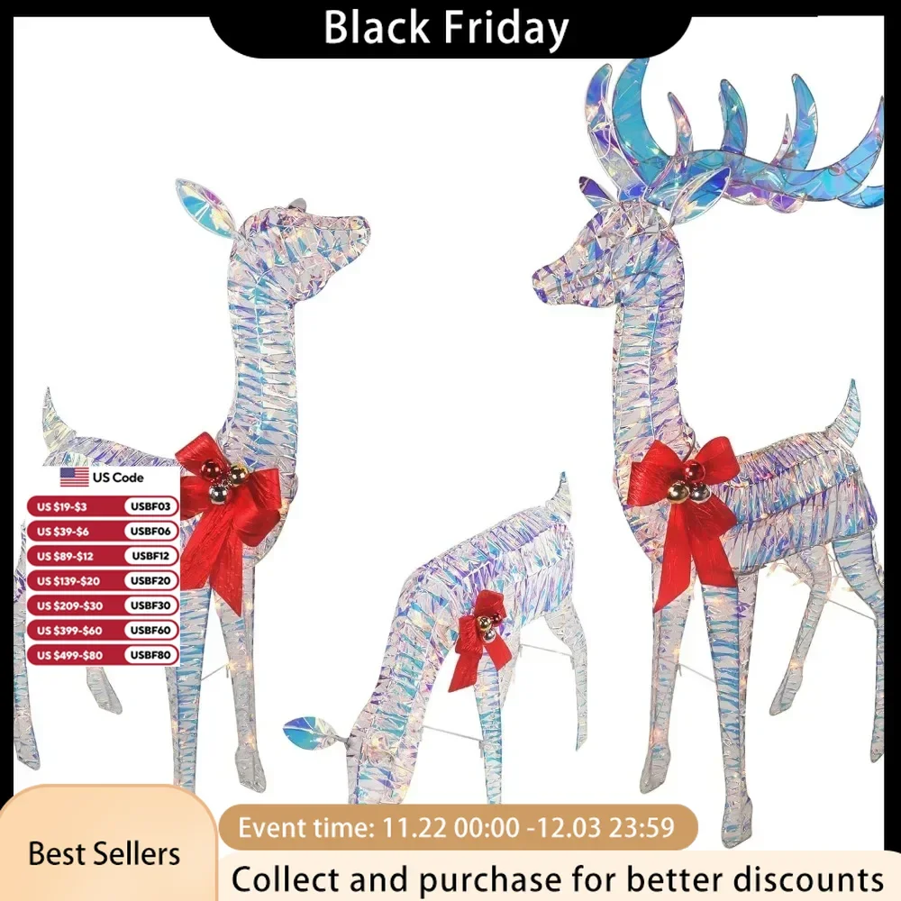 Christmas Inflatables 3-Piece Iridescent Reindeer Family - Lighted Deer Set - 210 Lights 52