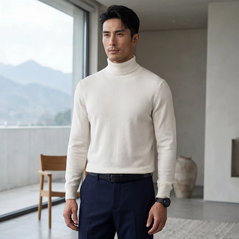 

Мужской свитер из 100% кашемира, деловой повседневный вязаный пуловер, высококачественный джемпер, люксовый бренд, водолазка с длинными рукавами