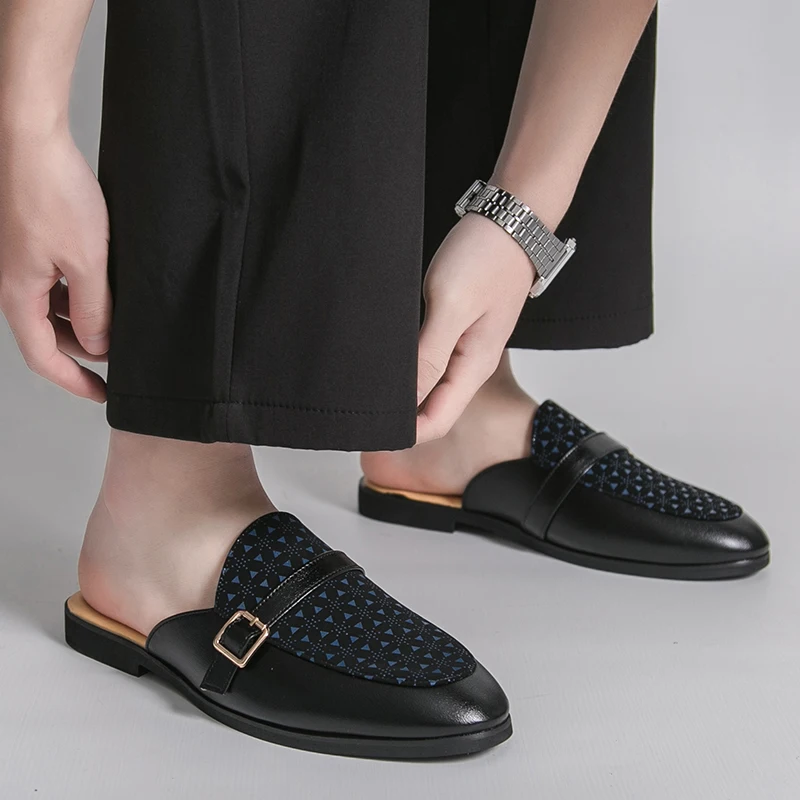 Large Size 48 Mules Men Backless Casual Shoes Loafers Slippers Slip On Closed Toe Leather Outdoor Half Shoes Man Slides Sandal