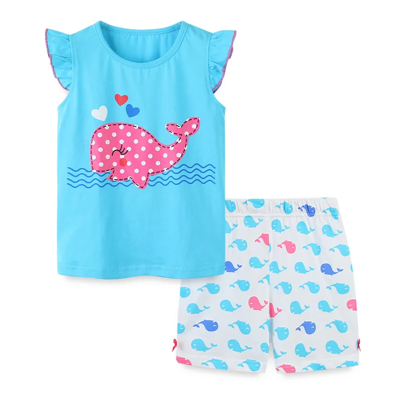 

Summer Children Girls' Suit Animal Cotton Shorts Short-Sleeved Two-Piece Suit Blouse and Pants Children's ClothingAosd