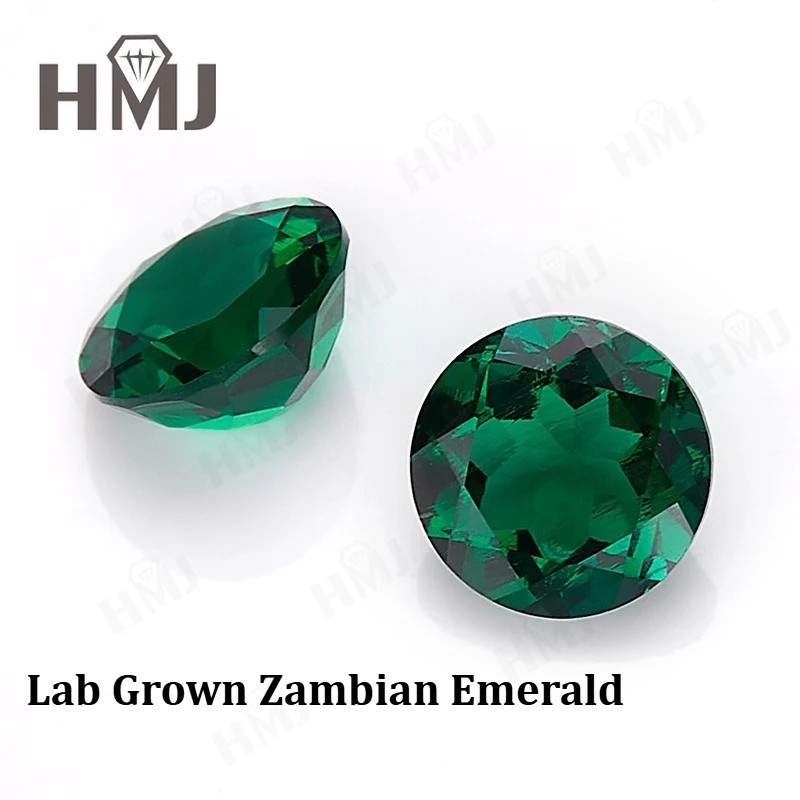 

Lab Grown Zambian Emerald Round Shape Hydrothermal Hand Cut with Cracks Inclusions Inside Selectable AGL Certificate Beads