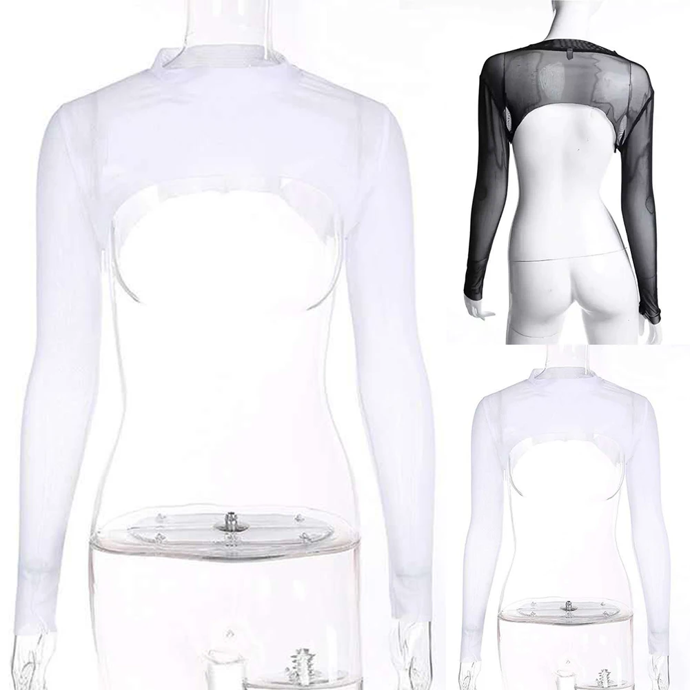 Woman Long Sleeve Mesh T-shirts Ladies See Through Sexy Sheer Tee Tops Tee Tops.Shrug Pullovers Transparent Comfy