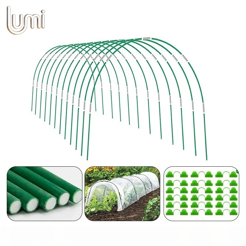 Green Grow Tunnel Support Fiberglass Rods Greenhouse Hoops Garden Arch Frame for Vegetable Seedling Row Cover Plant Protection