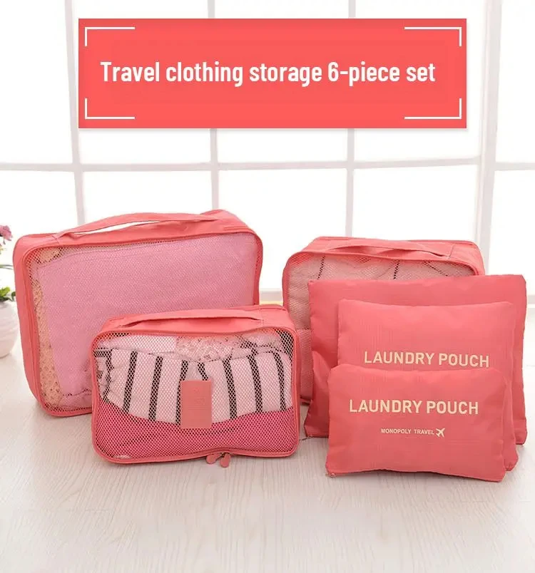 6 Pcs/Set Pink/Blue/Grey Travel Storage Bag Large Capacity Waterproof Luggage Clothing Underwear Storage Bag Bag With Zipper