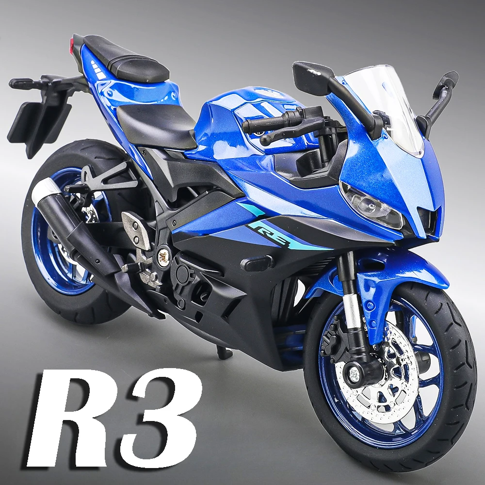 

1:12 R3 R1 Модель игрушечного мотоцикла из сплава, литые под давлением миниатюрные мотоциклы, звуковой свет, амортизация, рождественские подарки для детей и взрослых