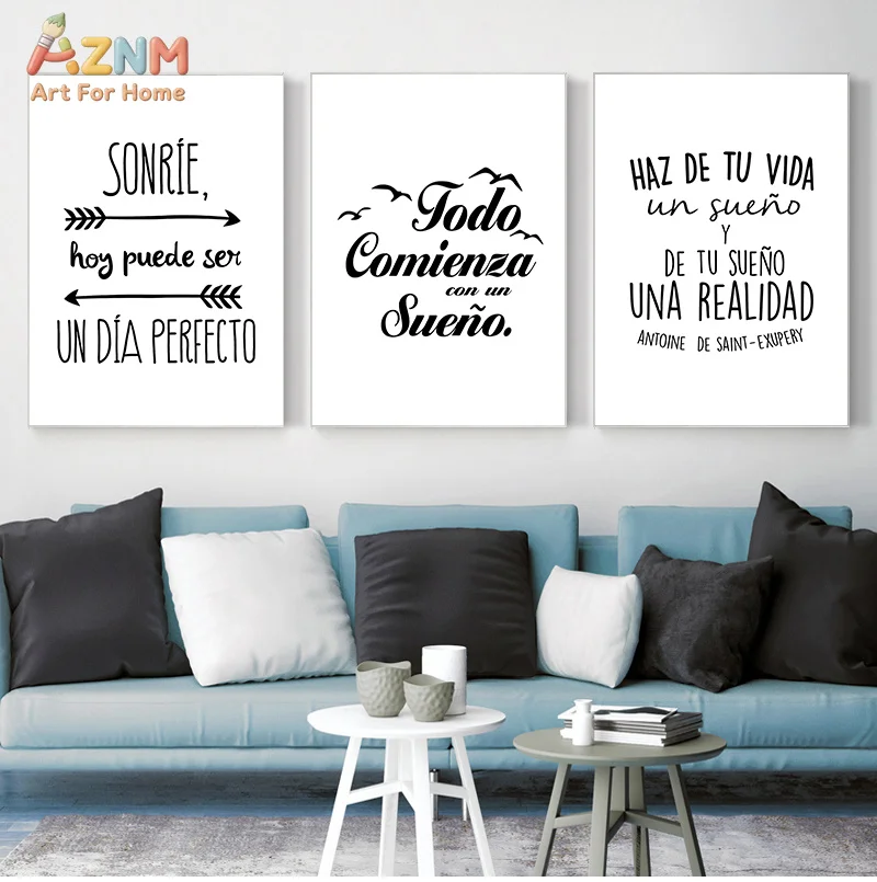 AZNM Spanish Motivational Quote Canvas Wall Art Black White Inspirational Text Typography Print Unframed Canvas Minimalist Bedro