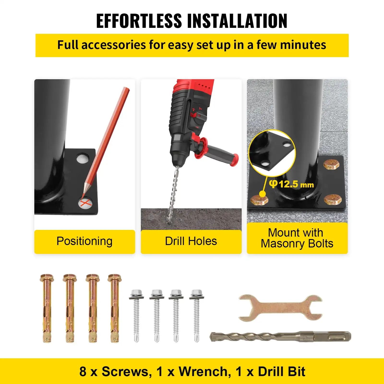 1-2 Steps Single Post, Black Steel Railing 441LBS Capacity Baking Varnish Metal Stairs Stylish Handrails for Outdoor Steps