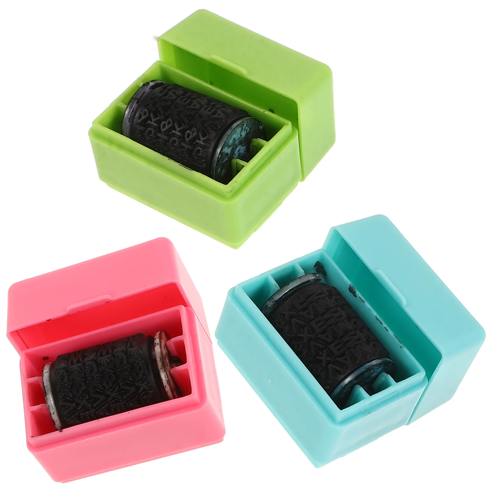 3pcs Professional Mini Roller Stamp Self Inking Stamp Privacy Protection Messy Code Security for Office (Random Mixed Color)